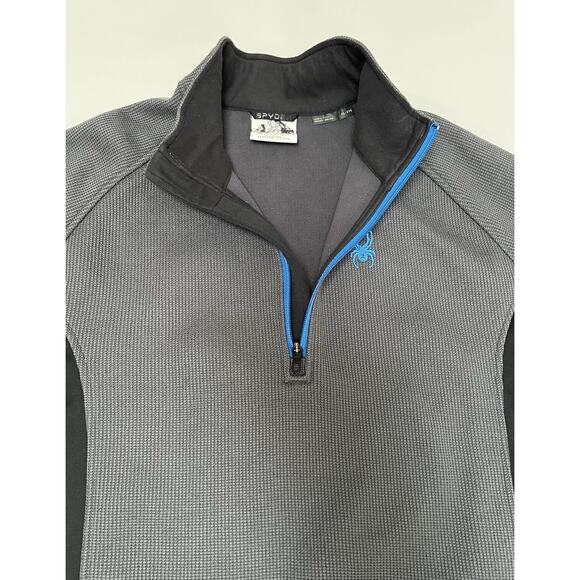 Spyder Gait Knit Sweater Men's XL Gray Black Blue Long Sleeve 1/4 Zip Polyester - Picture 3 of 10